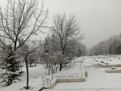 Winter snow outside Central State Museum of the Republic of Kazakhstan Stock Photos