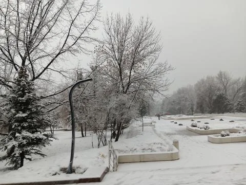 Winter snow outside Central State Museum of the Republic of Kazakhstan Stock Photos