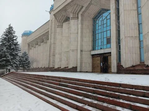 Winter snow outside Central State Museum of the Republic of Kazakhstan Stock Photos