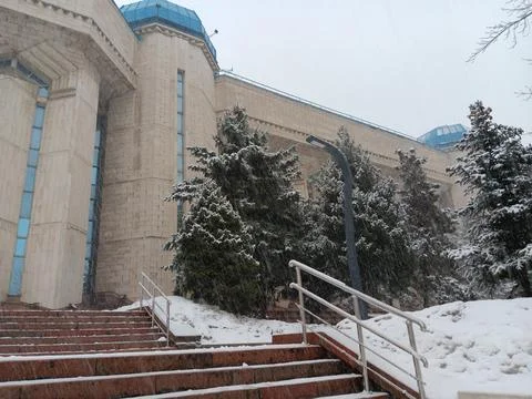 Winter snow outside Central State Museum of the Republic of Kazakhstan Stock Photos