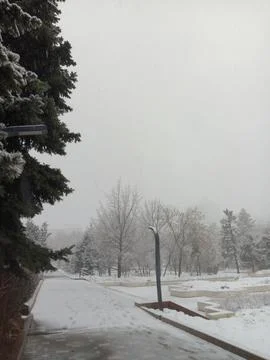 Winter snow outside Central State Museum of the Republic of Kazakhstan Stock Photos