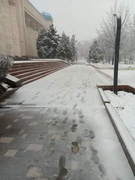 Winter snow outside Central State Museum of the Republic of Kazakhstan Stock Photos