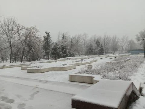 Winter snow outside Central State Museum of the Republic of Kazakhstan Stock Photos