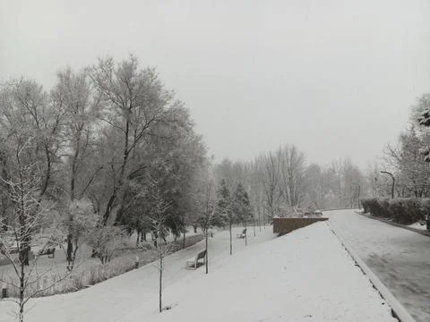 Winter snow outside Central State Museum of the Republic of Kazakhstan Stock Photos