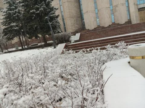 Winter snow outside Central State Museum of the Republic of Kazakhstan Stock Photos
