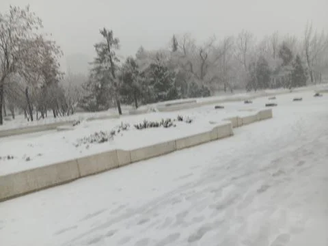 Winter snow outside Central State Museum of the Republic of Kazakhstan Stock Photos