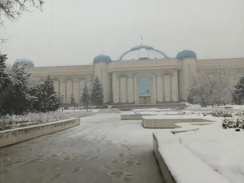 Winter snow outside Central State Museum of the Republic of Kazakhstan Stock Photos