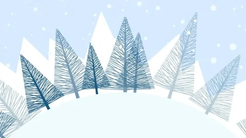 Winter snow rotating landscape background with fir trees. 2D animation. Loop Stock Footage 137442368