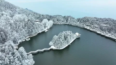 Winter snow scene of Mountain Lu 5A National Park Scenic Area Stock Footage 228844905