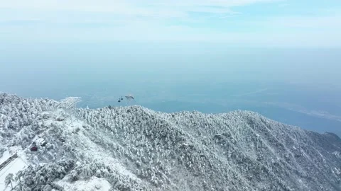 Winter snow scene of Mountain Lu 5A National Park Scenic Area Stock Footage 228845446
