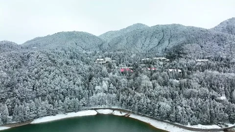 Winter snow scene of Mountain Lu 5A National Park Scenic Area Stock Footage 228845564