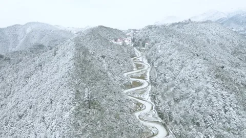 Winter snow scene of Mountain Lu 5A National Park Scenic Area Stock Footage 228845896