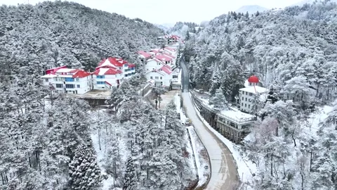 Winter snow scene of Mountain Lu 5A National Park Scenic Area Stock Footage 228846523