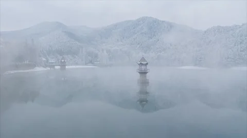 Winter snow scene in Mountain Lu National Park Scenic Area Stock Footage 260107389