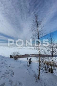 Winter snow sea coast Baltic Sea Latvia Saulkrasti Stock Photos
