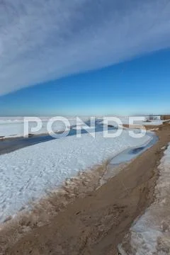 Winter snow sea coast Baltic Sea Latvia Saulkrasti Stock Photos