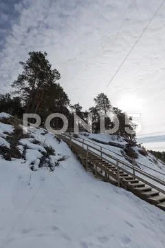 Winter snow sea coast Baltic Sea Latvia Saulkrasti Stock Photos