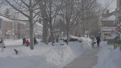 Winter snow on small town Main Street Video stock 248170541