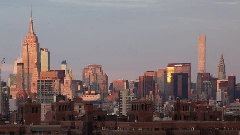Winter snow storm night falling nyc manhattan skyline new york city timelapse Stock Footage 82842456
