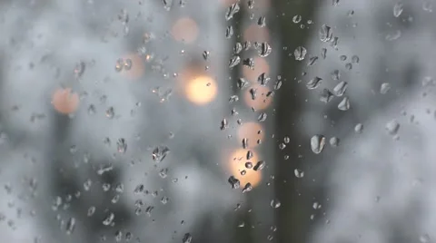 Winter snow string lights through a glass window with ice 2 Stock Footage 66558181