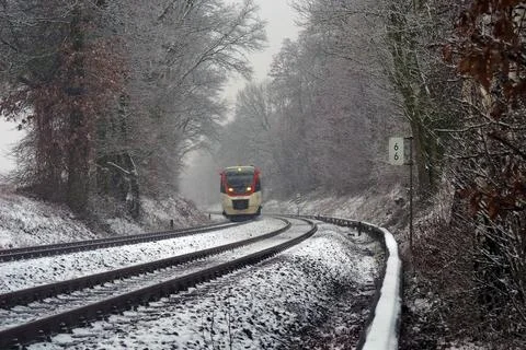Winter snow train cold Foto stock
