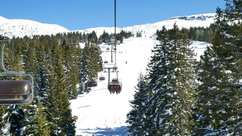 Winter snow trees dolomites slope panorama cableway pov Stock-Footage 88639136