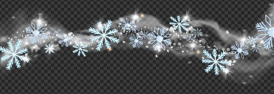 Winter snow wind, vector Christmas blizzard snowflakes border, white frost Stock Illustration