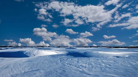 Winter snowbound hills under a cloudy sky Stock-Footage 152389563