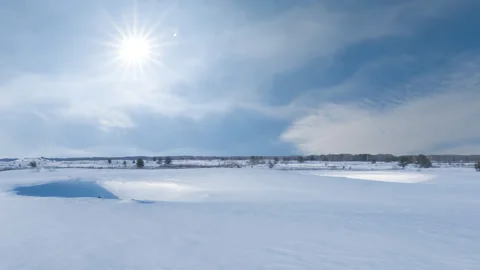 Winter snowbound plain at sunny winter day Stock-Footage 254726469