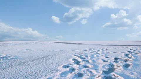 Winter snowbound plain time lapse scene Stock Footage 252128855