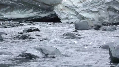 Winter Snowfall Begins Over River Stock Footage 325329070