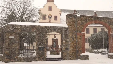 Winter Snowfall Castle Ober Moerlen Germany Europe Stock Footage 104114100