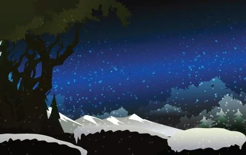 Winter snowfall drop mountain on blue background Stock Illustration