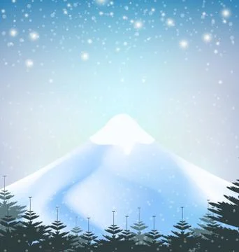 Winter snowfall drop mountain on blue background Stock Illustration