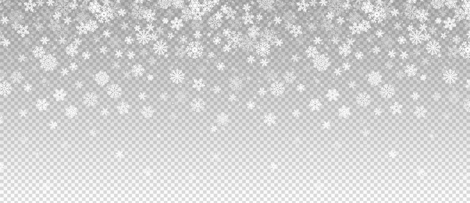 Winter snowfall. Falling snow, flakes banner. Vector Christmas snowfall border Stock Illustration