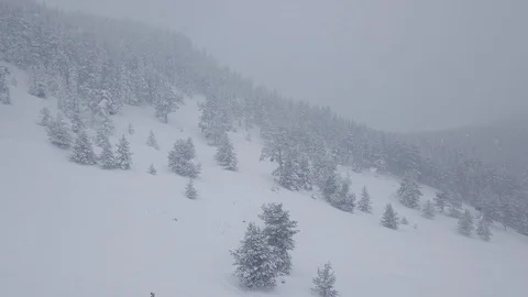 Winter snowfall in the forest in ski resort ski lift 스톡 동영상 101252030