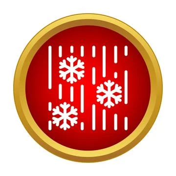 Winter snowfall icon on a red button with golden border Stock Illustration