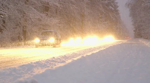 Winter Snowfall Night Driving on a mountain road Stock-Footage 54697759
