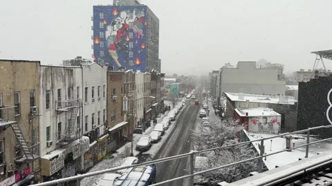 Winter Snowfall Over New York Street 스톡 동영상 324588084