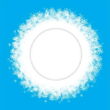 Winter snowflake circle. Soft fluffy ring of white snow flakes for design a.. Illustrazione stock
