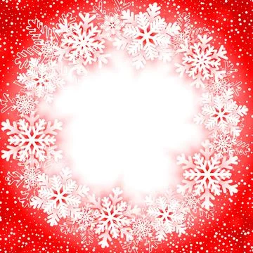 Winter snowflake frame on red background Stock Illustration