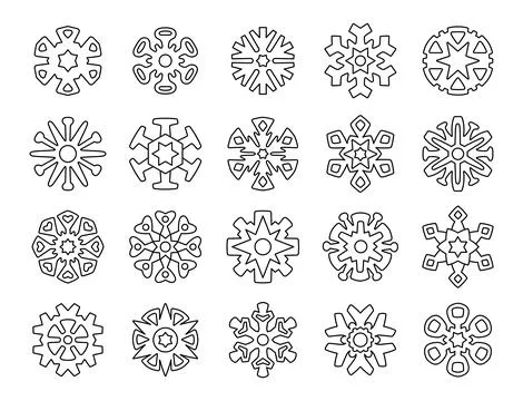 Winter snowflake ornament set in outline line Stock Illustration