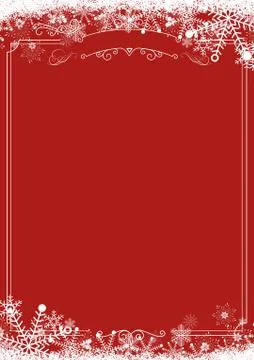 Winter snowflake retro border and Christmas red background background Stock Illustration