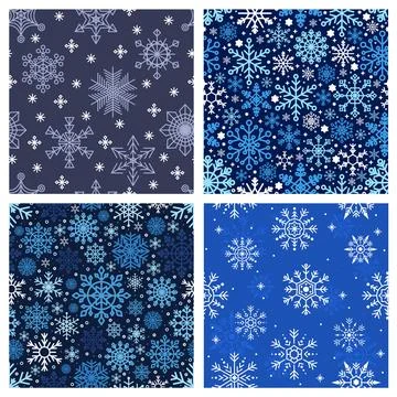 Winter Snowflake Seamless Pattern Set Stock Illustration