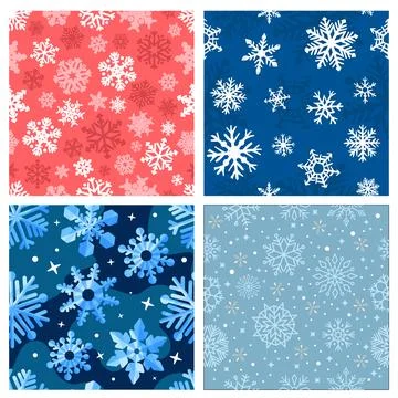 Winter Snowflake Seamless Pattern Set Stock Illustration