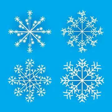 Winter snowflake set of white isolated icon silhouette on blue background. Sn Illustrazione stock