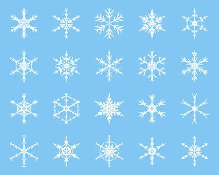 Winter Snowflake vector elements collection. White silhouette on blue backgro Stock Illustration