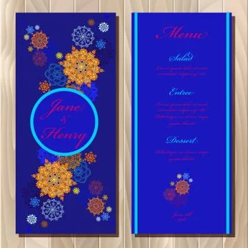 Winter snowflakes design wedding menu card. Wedding Vector illustration Stock Illustration