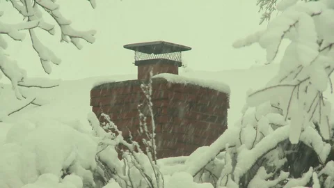 Winter snowing on chimney Stock Footage 101140503