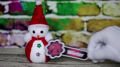 Winter snowman and cap Stock Footage 70052195